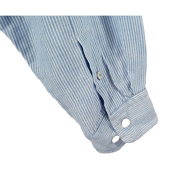 Nautica Baby Blue Linen Blend Shirt Size XL Railroad Stripe Button Down Long Sle - Picture 10 of 14